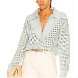 JONATHAN SIMKHAI Blue Ariella Plaited Polo Quarter Zip Sweater Tide White Medium